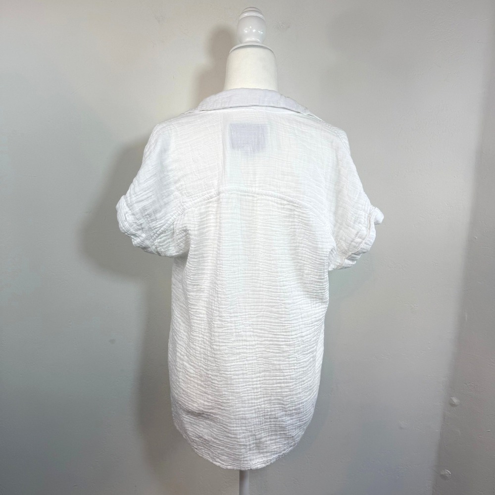 Lola River Cotton Gauze Button Up Shirt White Medium Coastal Beach Minimalist - Picture 7 of 14
